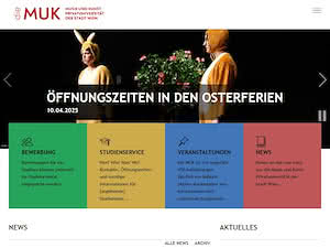 Music and Arts Private University of the City of Vienna's official website homepage screenshot