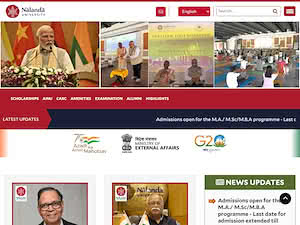 Nalanda University's official website homepage screenshot