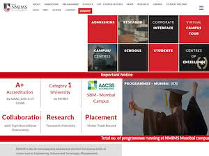 Narsee Monjee Institute of Management and Higher Studies's official website homepage screenshot