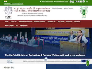 National Dairy Research Institute's official website homepage screenshot