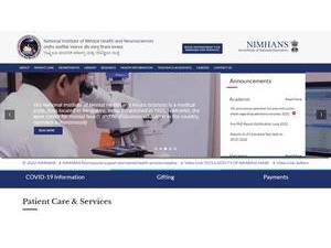 National Institute of Mental Health and Neuro Sciences's official website homepage screenshot