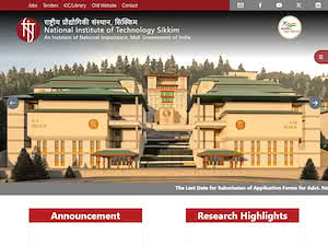 National Institute of Technology Sikkim's official website homepage screenshot