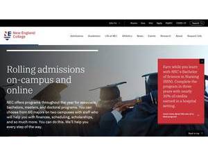 New England College's official website homepage screenshot