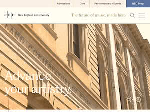 New England Conservatory's official website homepage screenshot