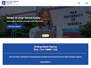 Nile University of Nigeria's official website homepage screenshot