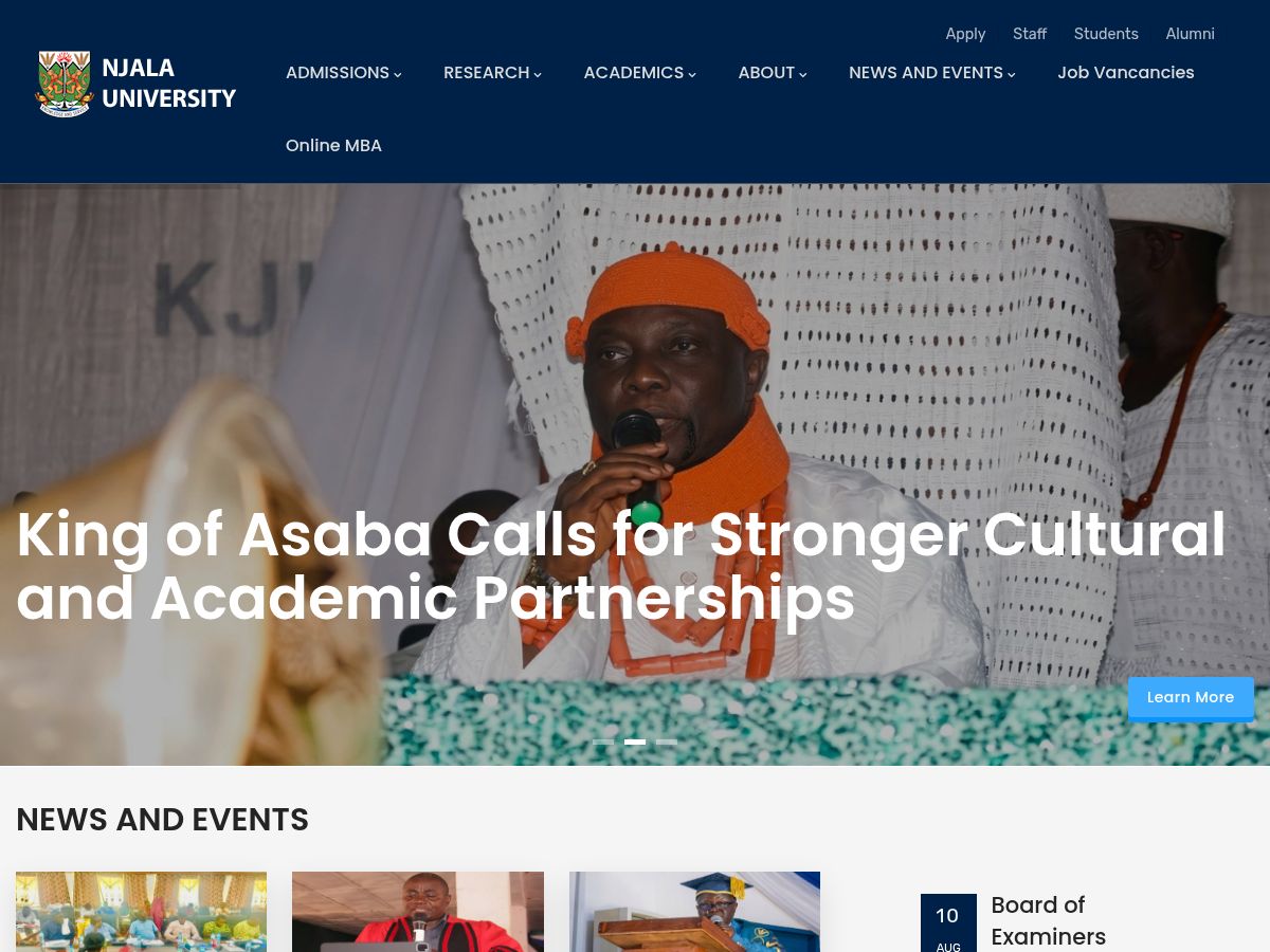 جامعة نيالا's official website homepage screenshot