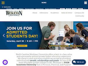 North Carolina Wesleyan University's official website homepage screenshot