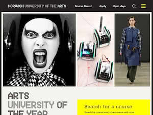Norwich University of the Arts's official website homepage screenshot