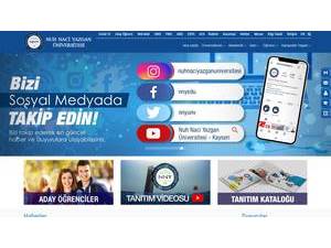 Nuh Naci Yazgan Üniversitesi's official website homepage screenshot