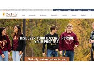 Oak Hills Christian College's official website homepage screenshot