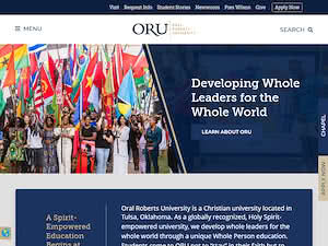 Oral Roberts University's official website homepage screenshot