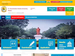 Pandit Ravishankar Shukla University's official website homepage screenshot