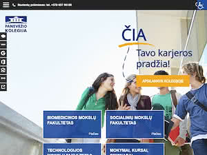 Panevežio kolegija's official website homepage screenshot