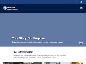Penn State College of Medicine's official website homepage screenshot