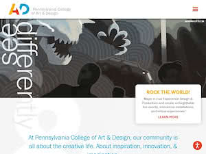 Pennsylvania College of Art and Design's official website homepage screenshot