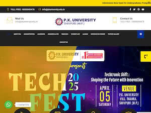 P.K. University's official website homepage screenshot