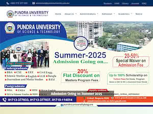 Pundra University of Science and Technology's official website homepage screenshot