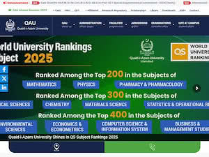 Quaid-i-Azam University's official website homepage screenshot