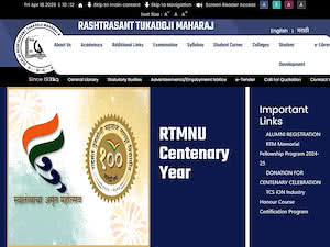 Rashtrasant Tukadoji Maharaj Nagpur University's official website homepage screenshot