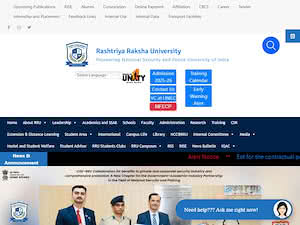 Rashtriya Raksha University's official website homepage screenshot