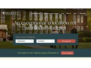 Regent's University London's official website homepage screenshot