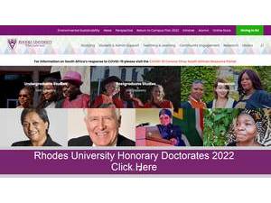 Rhodes University's official website homepage screenshot