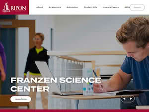 Ripon College's official website homepage screenshot
