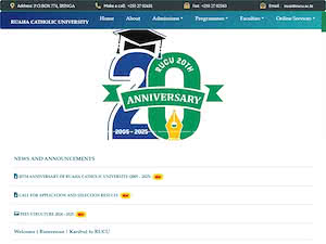 Ruaha Catholic University's official website homepage screenshot
