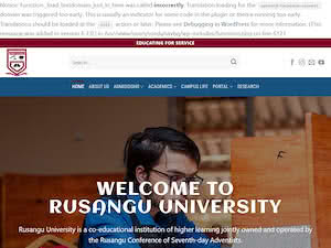 Rusangu University's official website homepage screenshot