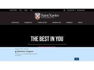 Saint Xavier University's official website homepage screenshot
