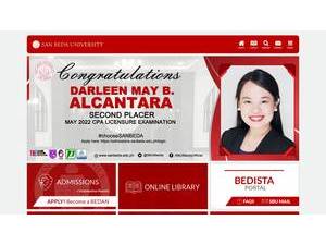 San Beda University's official website homepage screenshot