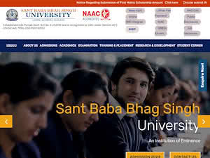 Sant Baba Bhag Singh University's official website homepage screenshot