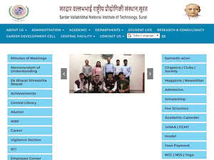 Sardar Vallabhbhai National Institute of Technology, Surat's official website homepage screenshot