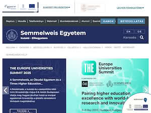 Semmelweis University's official website homepage screenshot