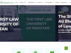 Shaheed Zulfiqar Ali Bhutto University of Law's official website homepage screenshot