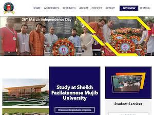 Sheikh Fazilatunnesa Mujib University's official website homepage screenshot