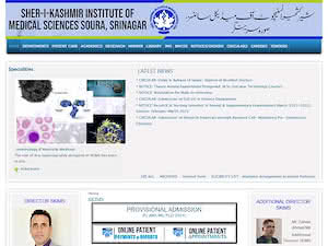 Sher-i-Kashmir Institute of Medical Sciences's official website homepage screenshot