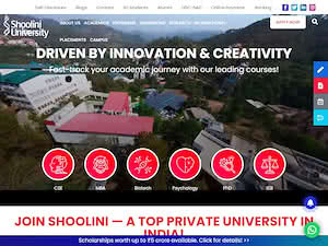 Shoolini University of Biotechnology and Management Sciences's official website homepage screenshot