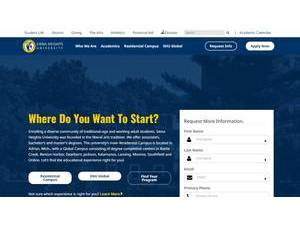 Siena Heights University's official website homepage screenshot
