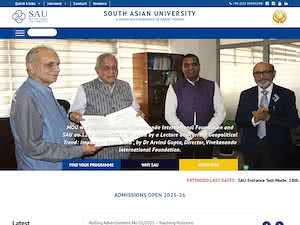 South Asian University's official website homepage screenshot