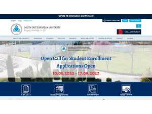 South East European University's official website homepage screenshot