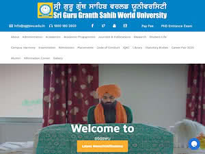 Sri Guru Granth Sahib World University's official website homepage screenshot