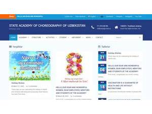 State Academy of Choreography of Uzbekistan's official website homepage screenshot