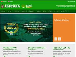 Sultan Agung Islamic University's official website homepage screenshot