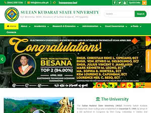 Sultan Kudarat State University's official website homepage screenshot