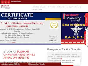 Sushant University's official website homepage screenshot