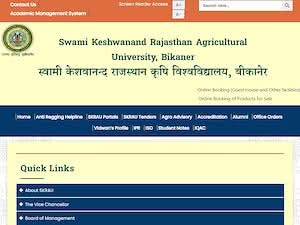 Swami Keshwanand Rajasthan Agricultural University's official website homepage screenshot