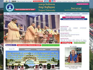 Tezpur University's official website homepage screenshot