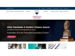 The American College of Financial Services's official website homepage screenshot