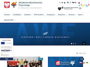 The Jerzy Kukuczka Academy of Physical Education in Katowice's official website homepage screenshot